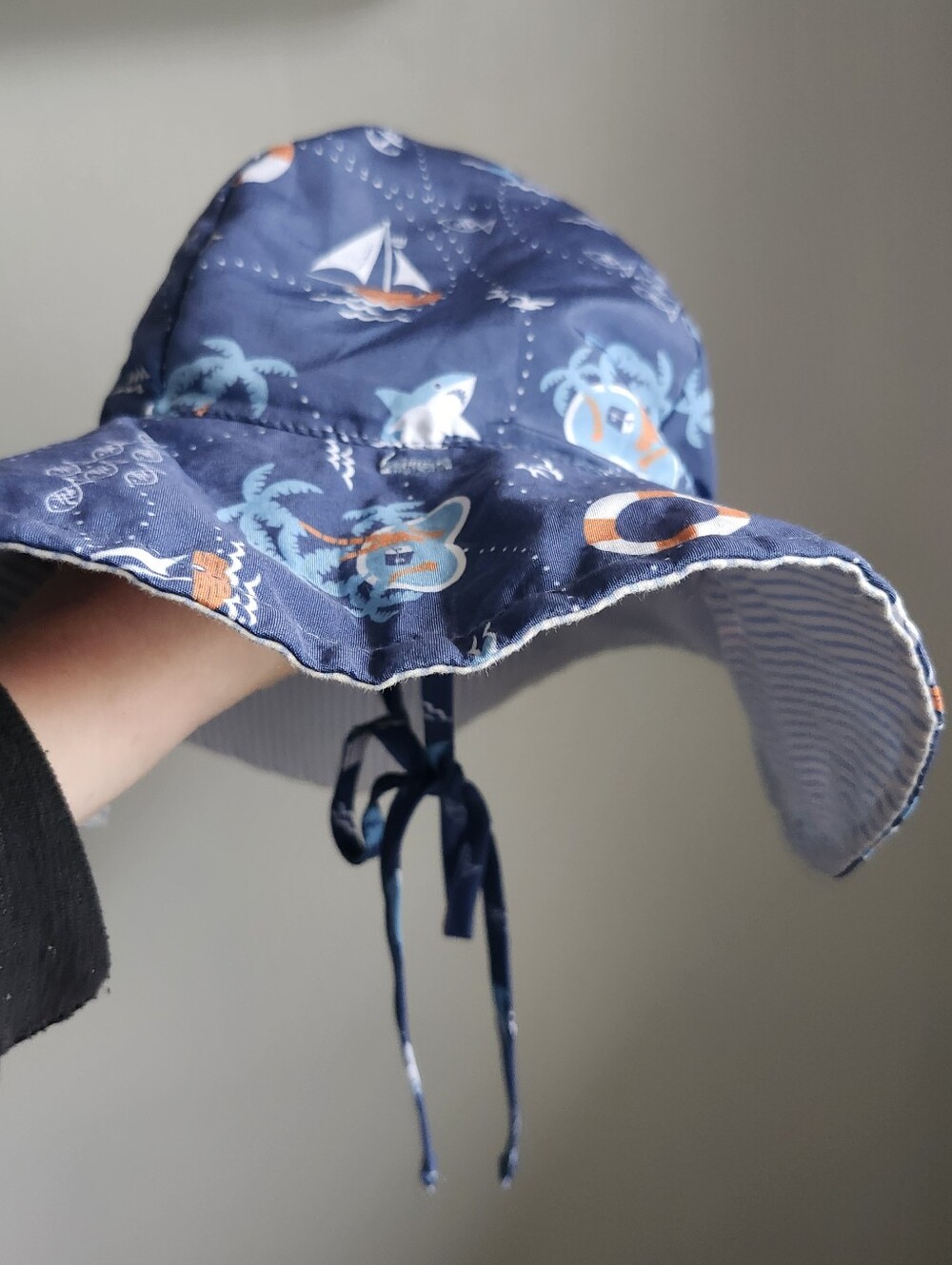 Navy Nautical Baby Sun Hat with Ties